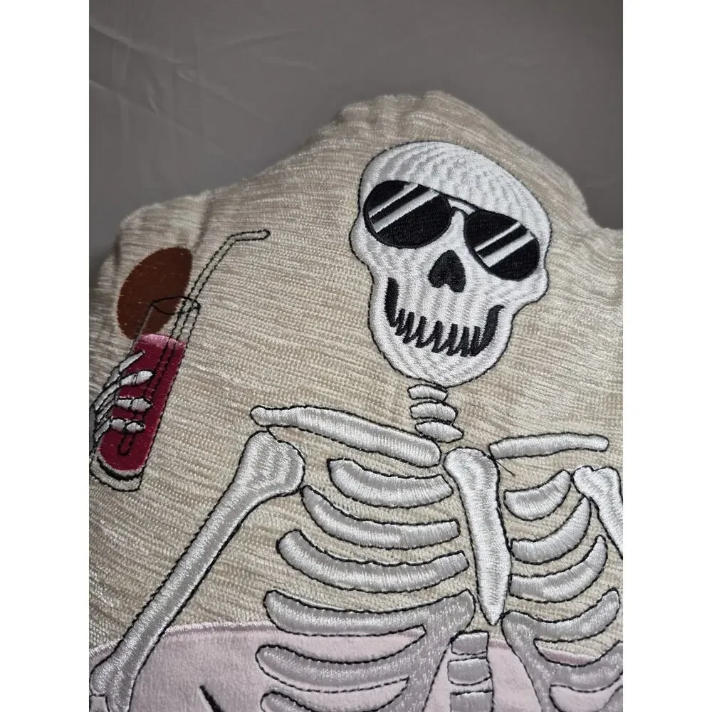 Isaac Mizrahi Summerween Skeleton And Pink Flamingo Decorative Pillow Whimsy